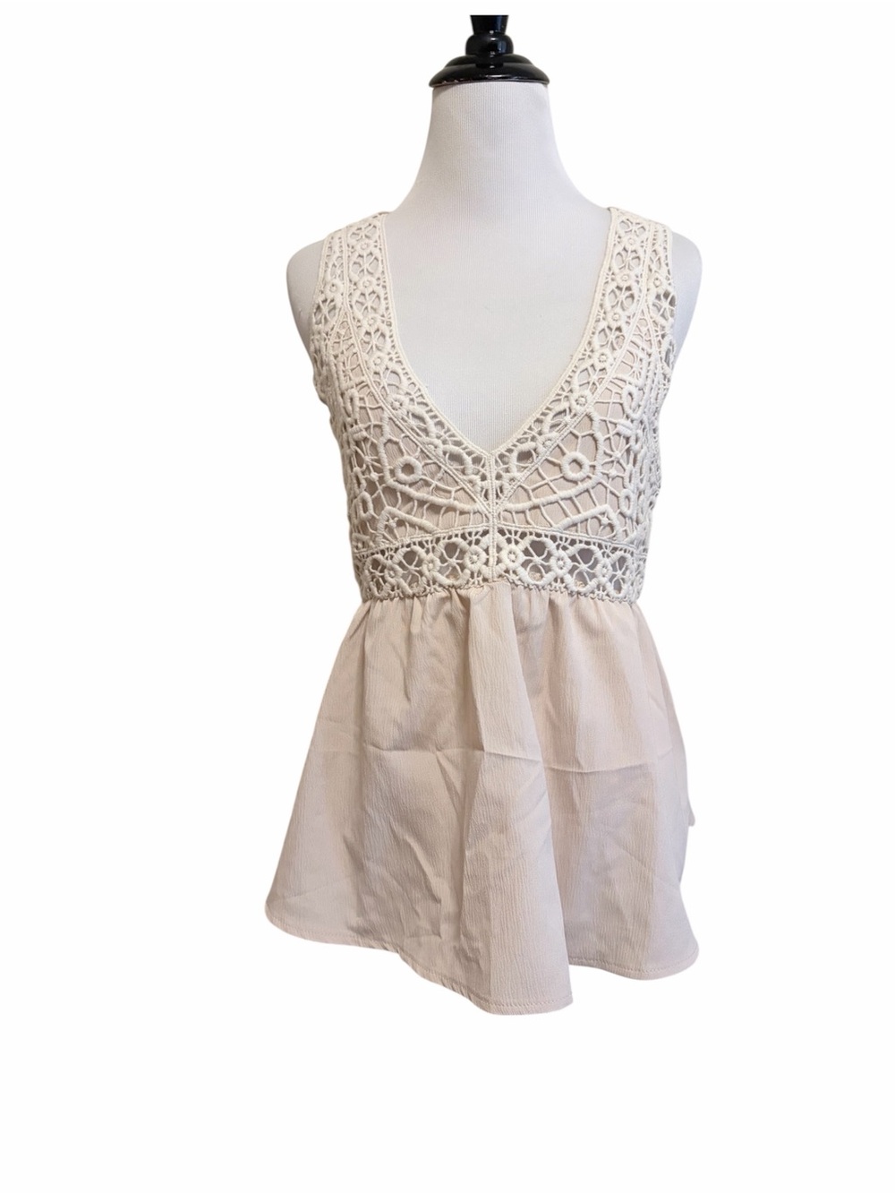 Shein small Boho Chic Crochet Lace V-Neck Peplum Top